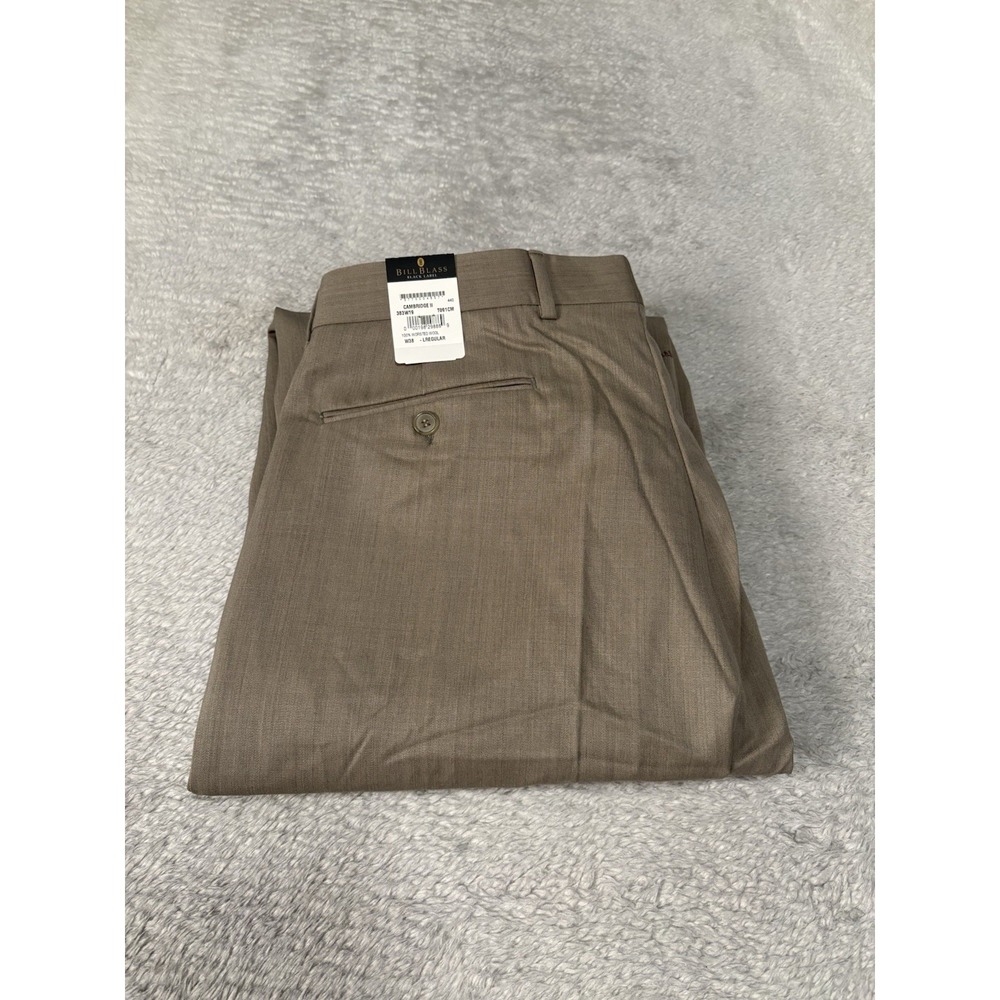 Bill Blass Men's Pleated Taupe Worsted Wool Dress Pants Size 38 Unhemmed‎